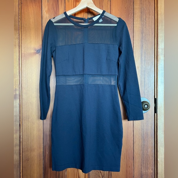 Michael Kors Navy Long Sleeved Mini Dress with Mesh Illusion Panels. Peek a boo - Picture 1 of 6